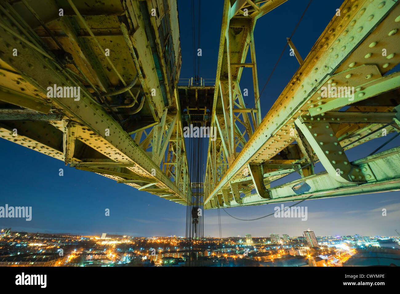 The view from the Barclay Curle crane in Glasgow at night Stock Photo ...