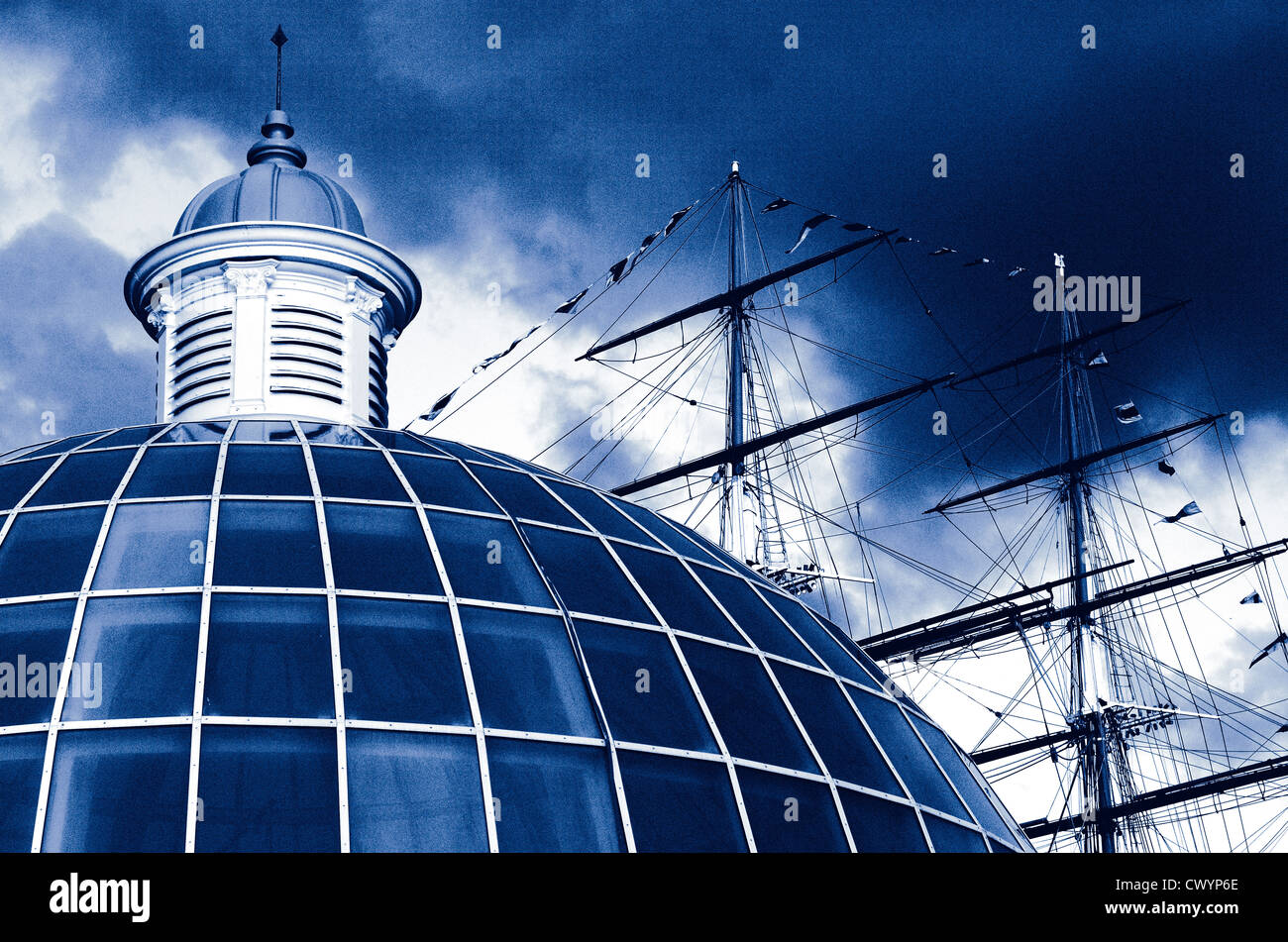 Greenwich foot tunnel dome and Cutty Sark Greenwich London UK Stock Photo