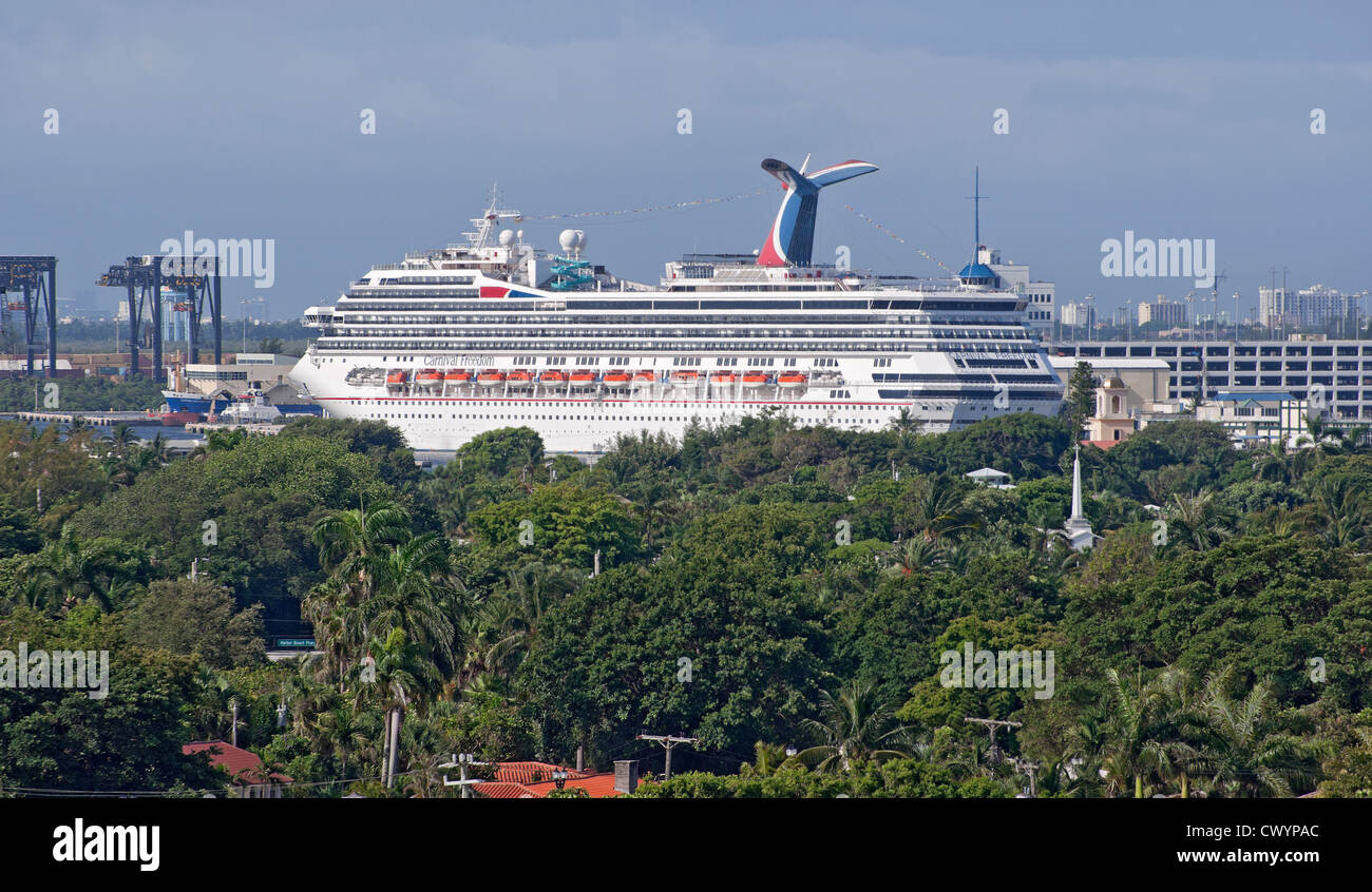 Cruise ship the Carnival Freedom is docked at Ft. Lauderdale's Port Everglades along Florida's Atlantic coast. Stock Photo