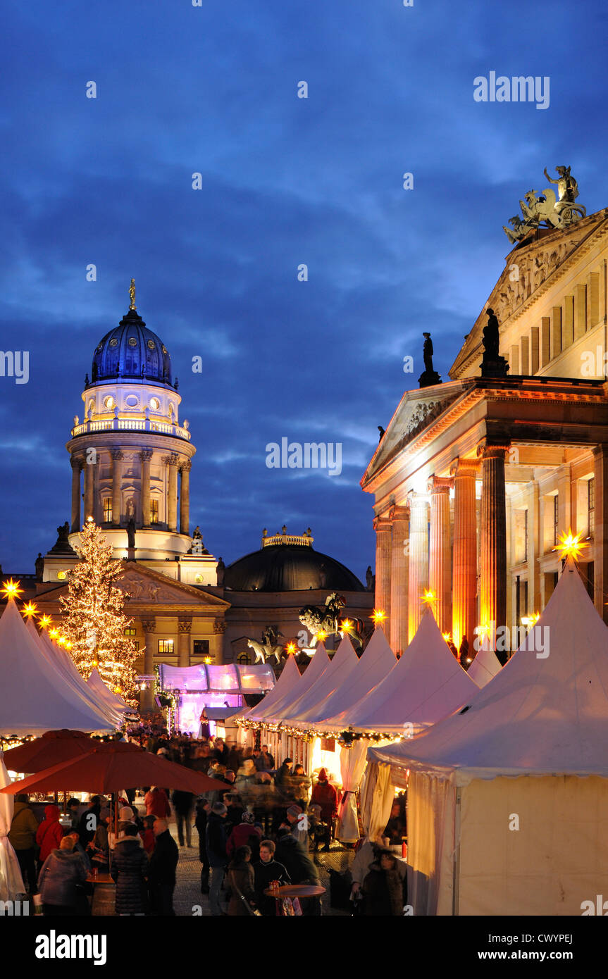 Winterzauber, Christmas market on Gendarmenmarkt square, Schauspielhaus, Deutscher Dom cathedral, Berlin, Germany, Europe Stock Photo
