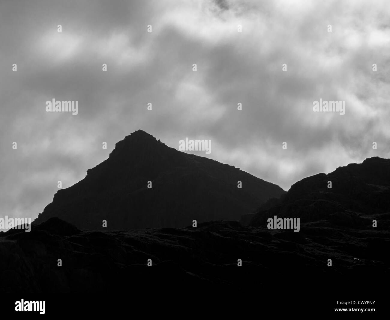Peak of Mount Snowdon, North Wales, UK, from Llanberis Pass Stock Photo