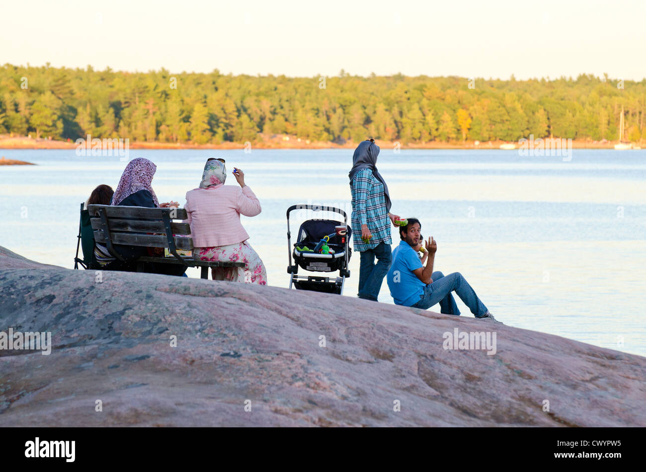 Muslim family having a picnic Stock Photo