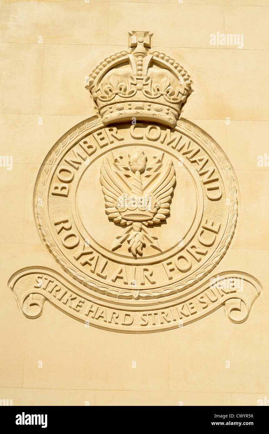 Bomber Command Memorial Details of regiment badges Green Park London UK Stock Photo