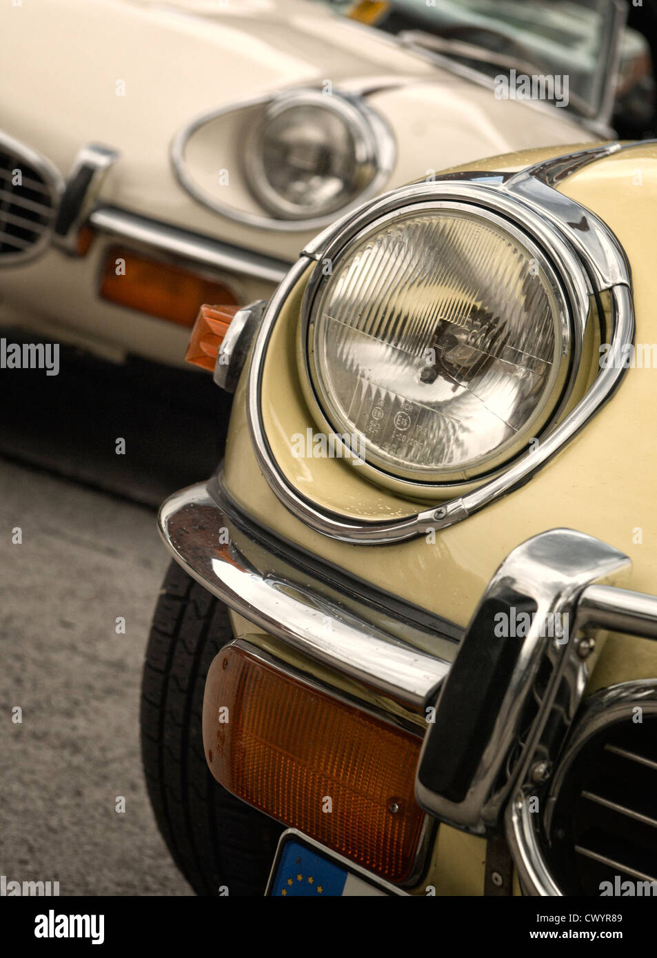 Headlight from a Jaguar E-Type Stock Photo