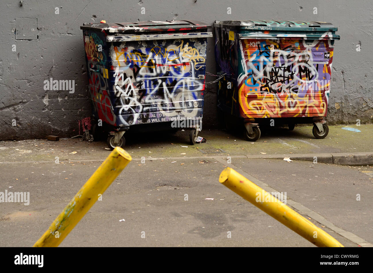 Graffiti dustbins Lambeth London UK Stock Photo