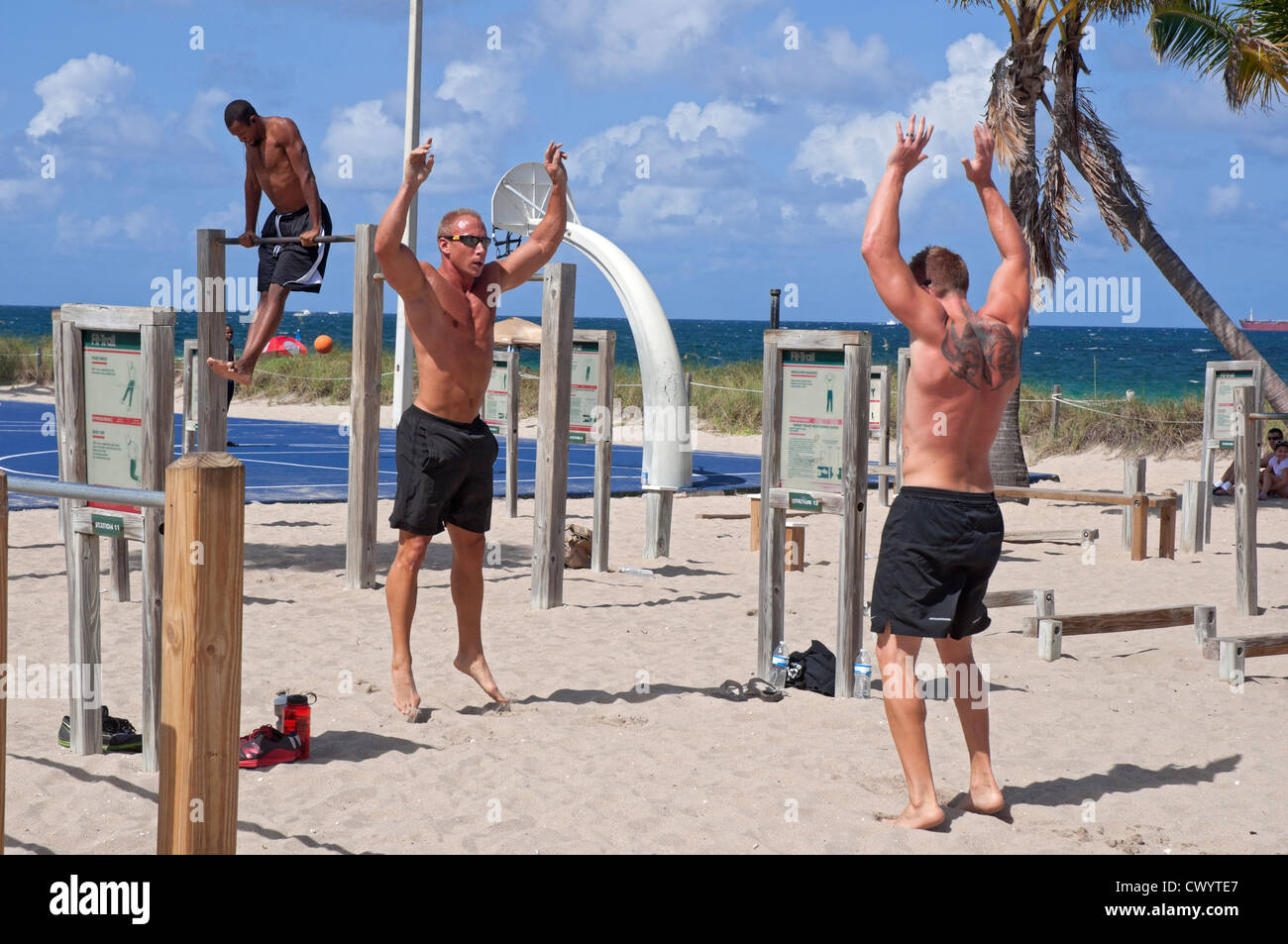 Ft Lauderdale Beach Florida the Fit Trail fitness system in South Beach  Park. and basketball courts Stock Photo - Alamy