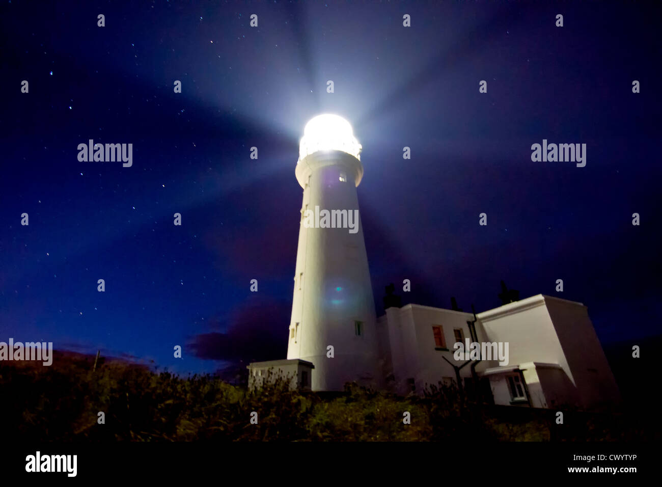 Flamborough Lighthouse at night Stock Photo