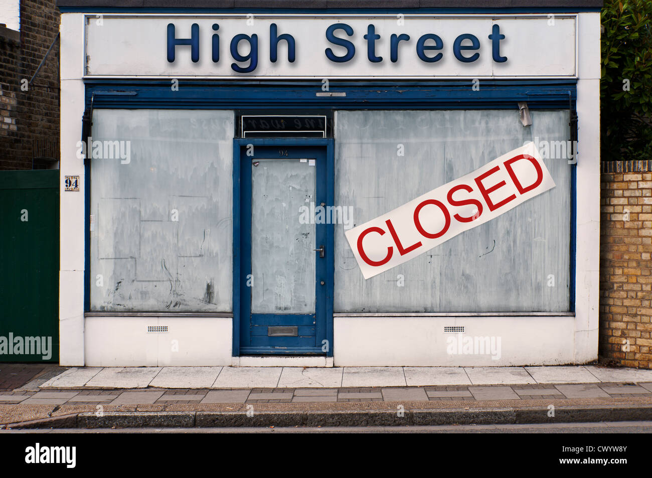 Front of a high street shop which has closed down Concept Stock Photo