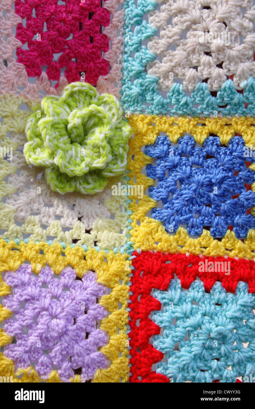 Colourful crocheted squares Stock Photo