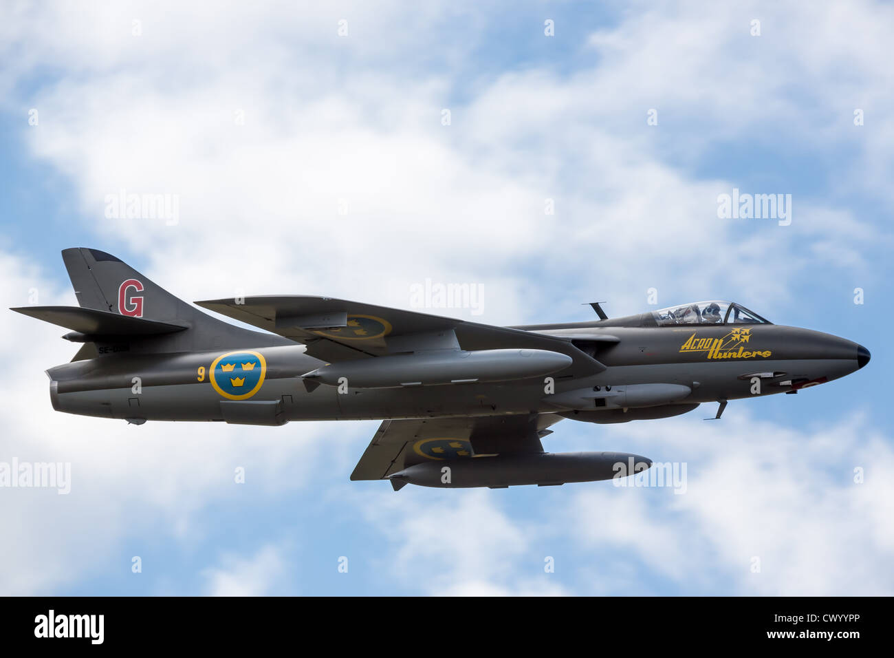 Hawker Hunter ia a single engine British jet fighter built in the 50`s Stock Photo