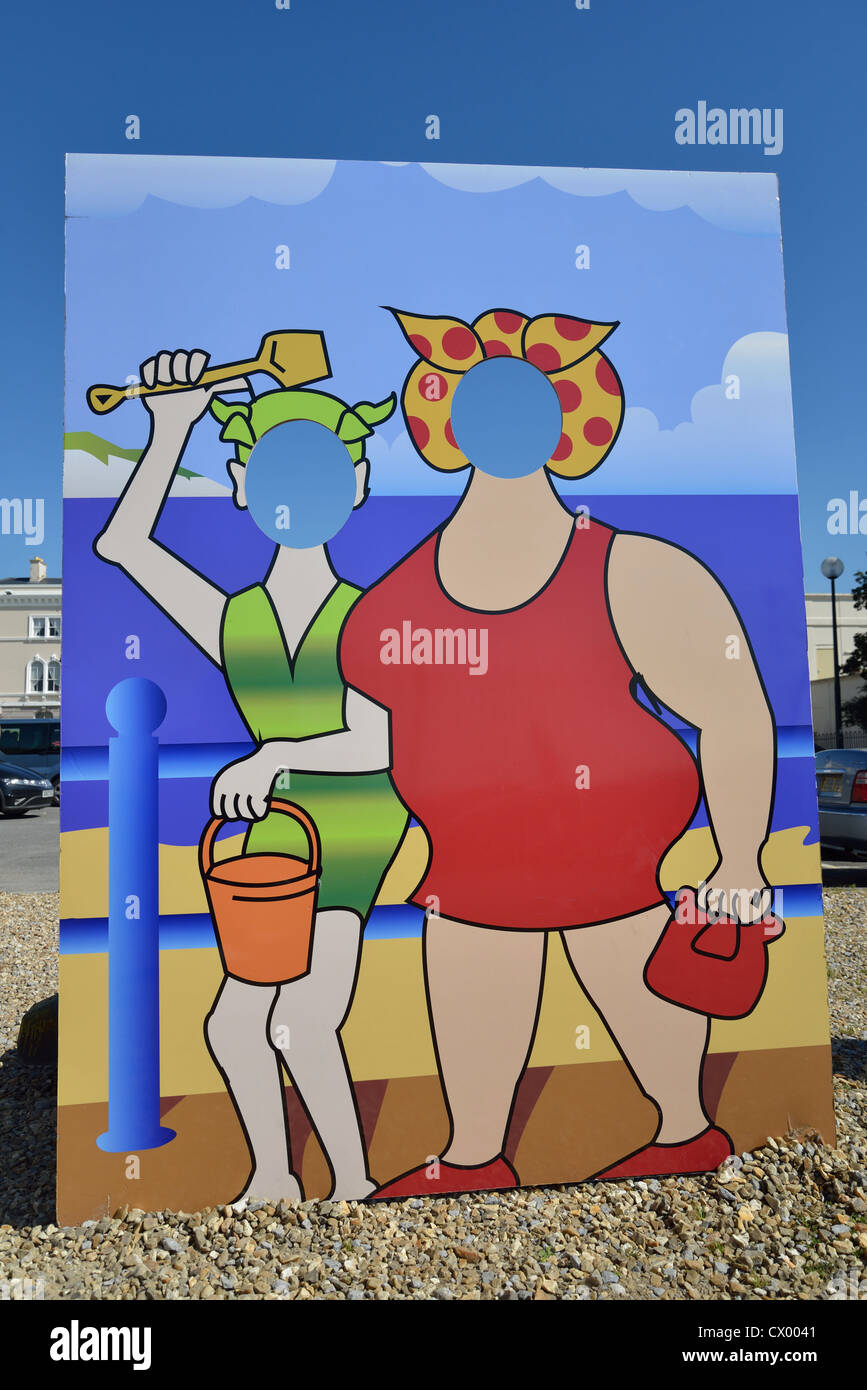 Fun photo portrait board on Marine Parade, Weston-Super-Mare, Somerset, England, United Kingdom Stock Photo