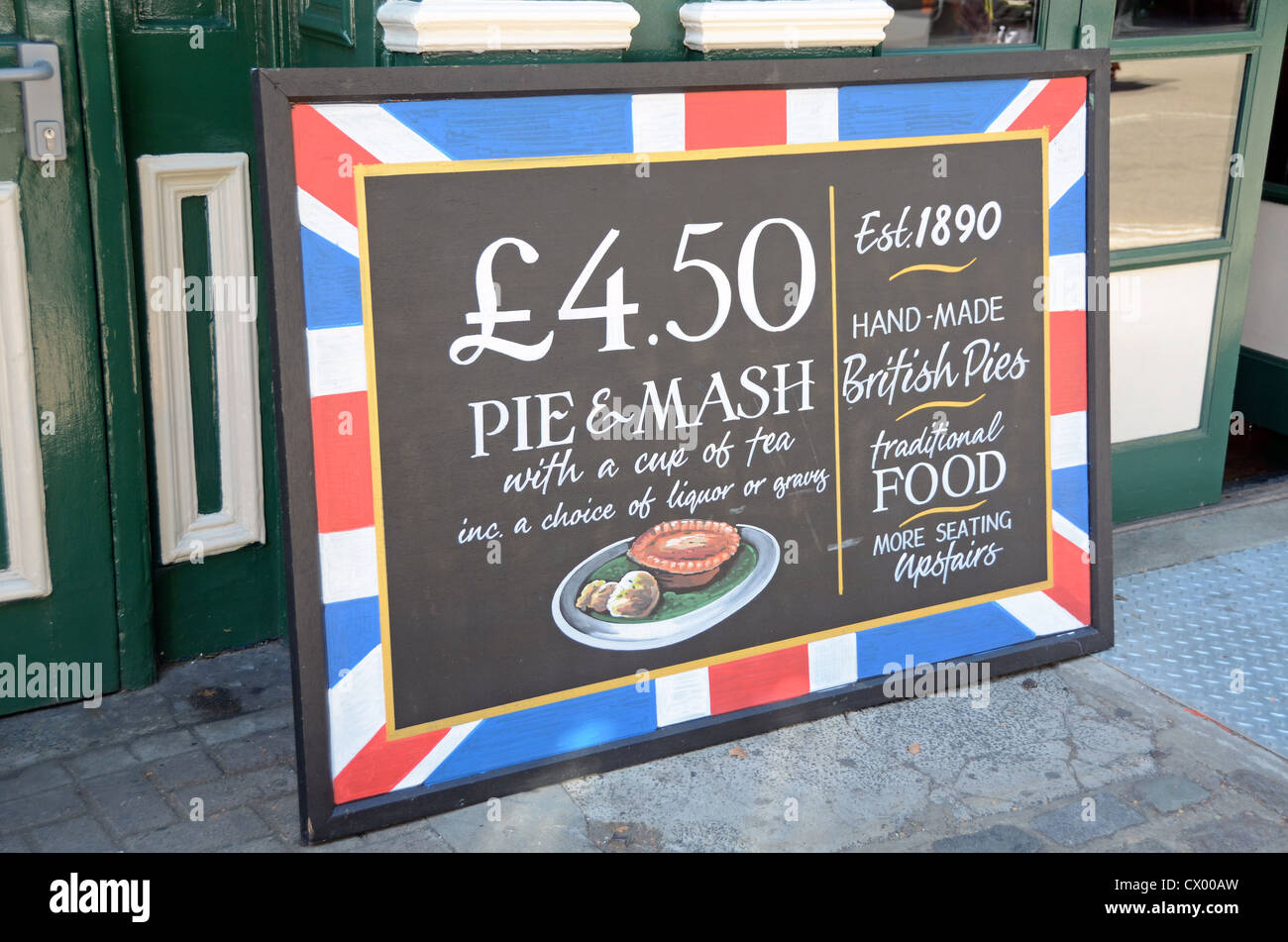 Greenwich Pie and Mash shop sign, London Stock Photo Alamy