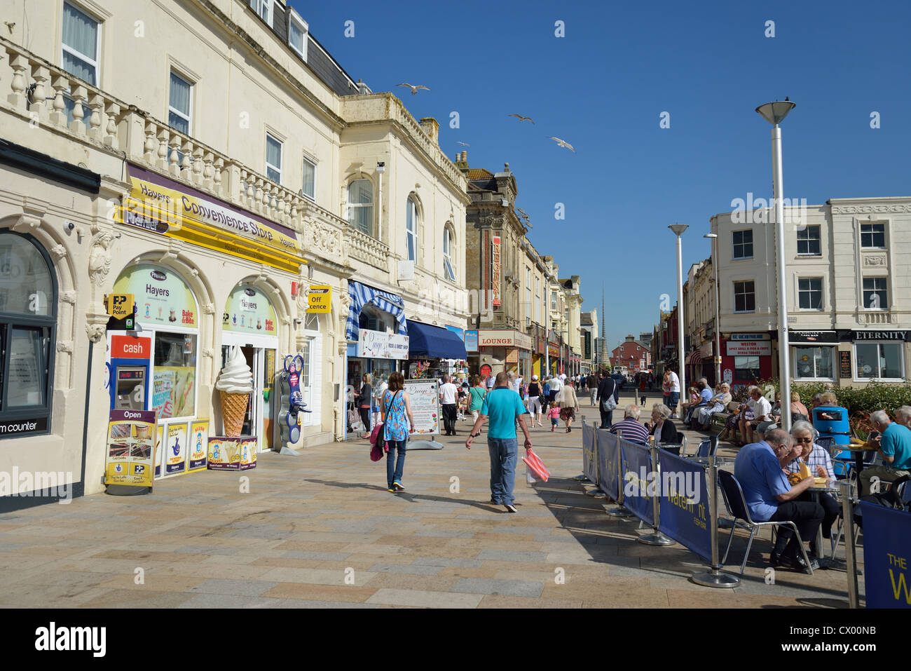 Pedestrianised Regent Street on seafront, Weston-Super-Mare, Somerset, England, United Kingdom Stock Photo