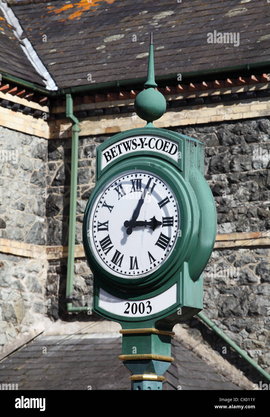 Betws y Coed rail station clock, North Wales, UK Stock Photo