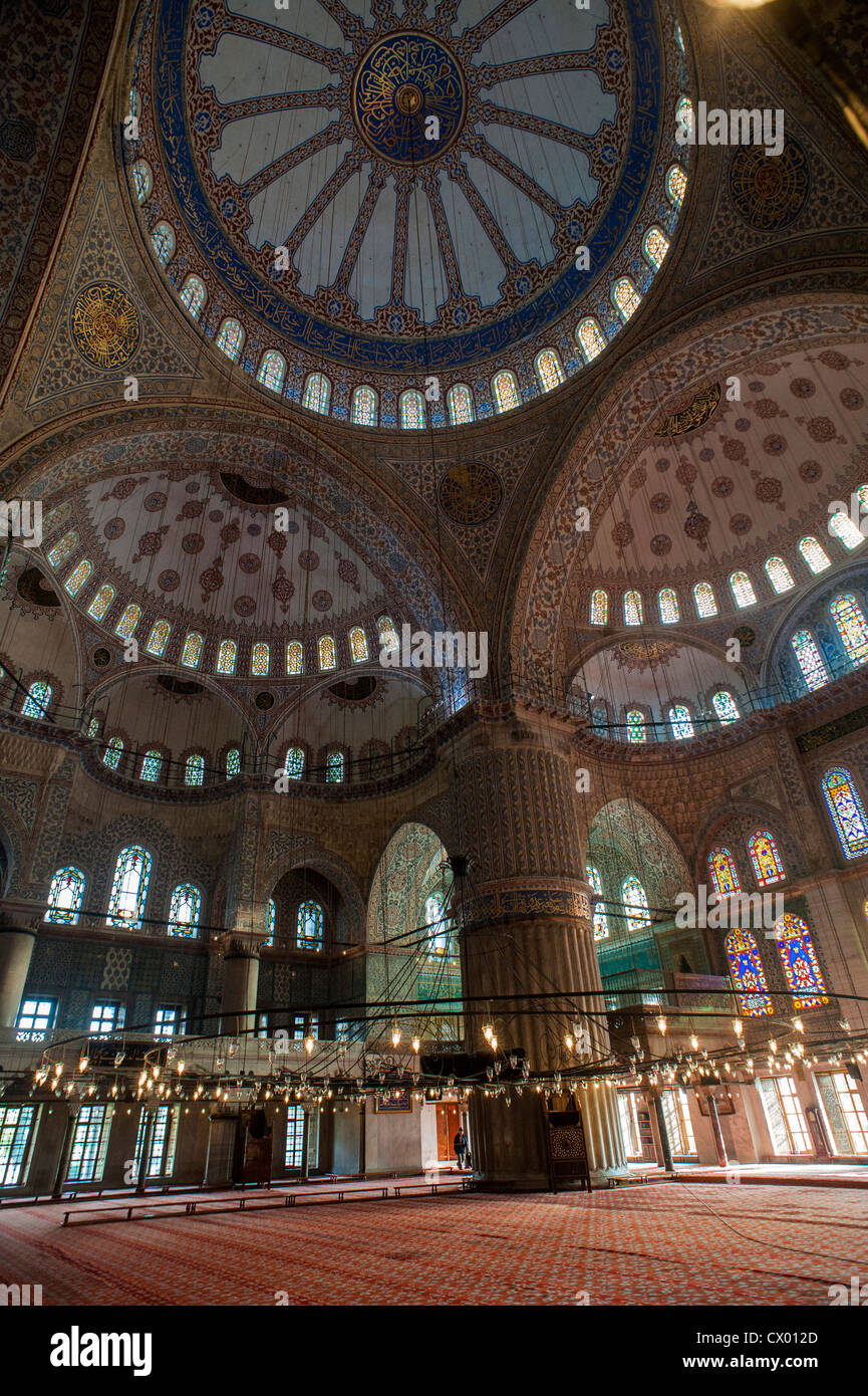 Interior of the Blue Mosque, Sultan Ahmet Camii,  in Istanbul Turkey Stock Photo