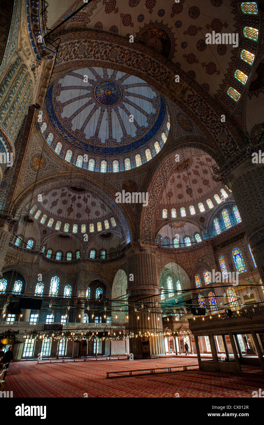 Interior of the Blue Mosque, Sultan Ahmet Camii,  in Istanbul Turkey Stock Photo