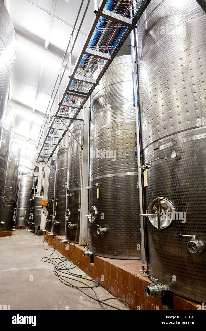 modern winery with big storage tanks Stock Photo