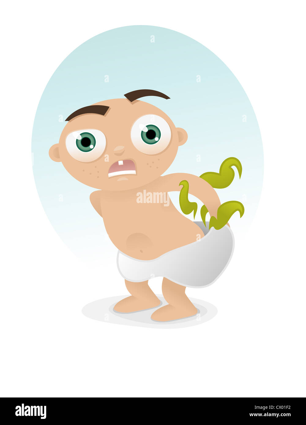 Cute baby with a smelly diaper accident Stock Photo