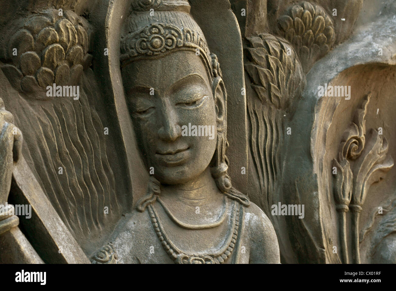 Thai art wall temple in Thailand Stock Photo