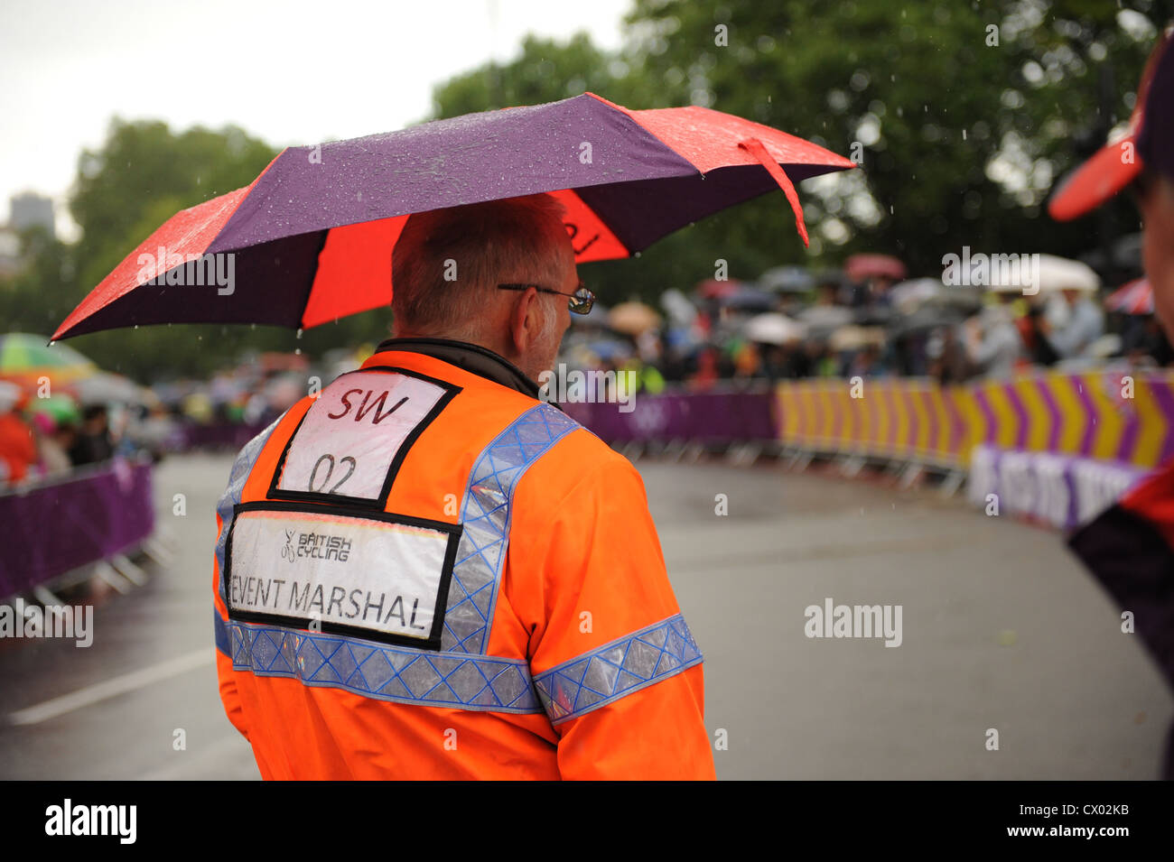 A race marshall at the cycling road race at the London 2012 Olympics Stock Photo