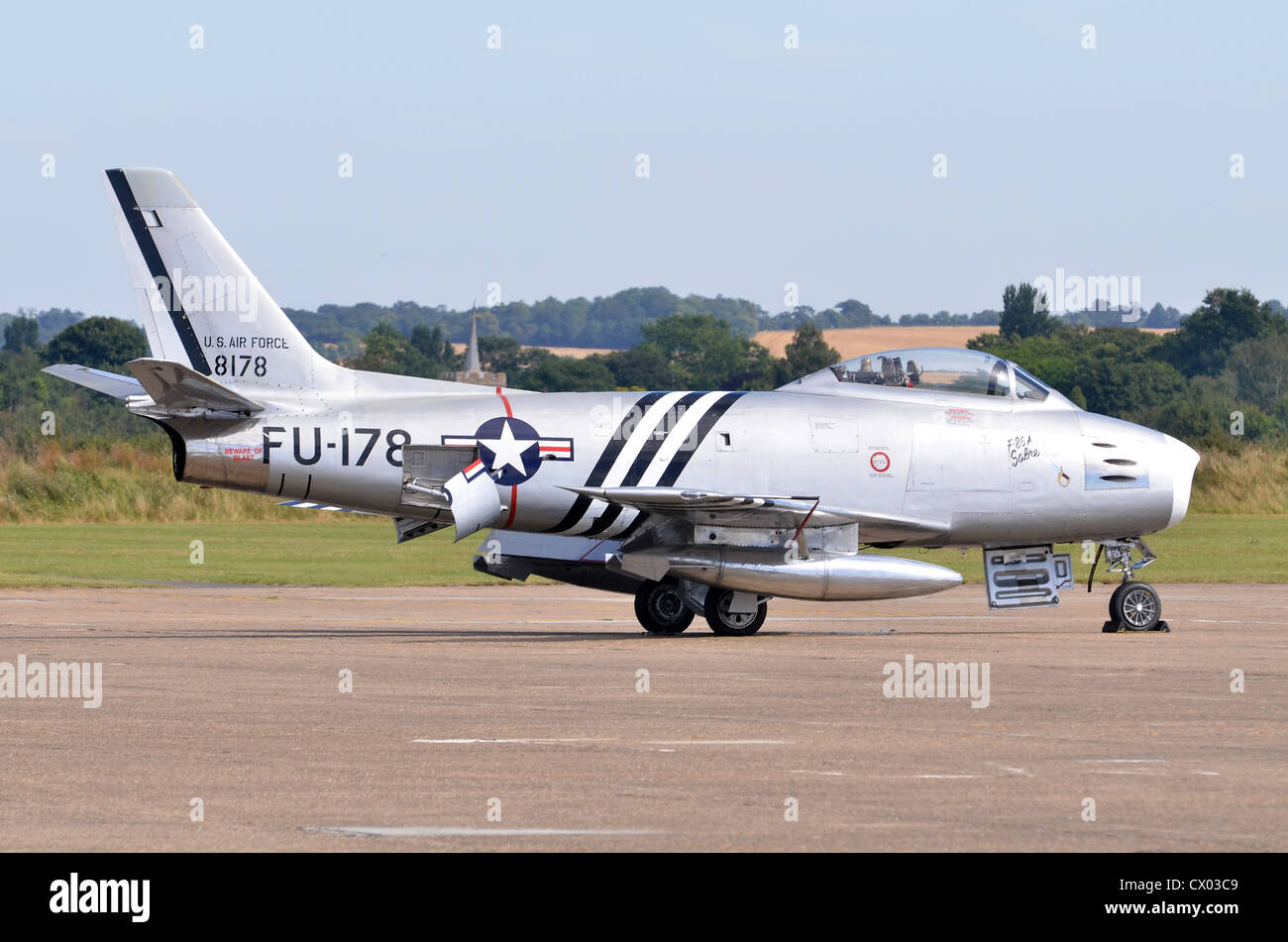 North American F-86A Sabre in US Air Force markings on display at Duxford Airshow 2012 Stock Photo