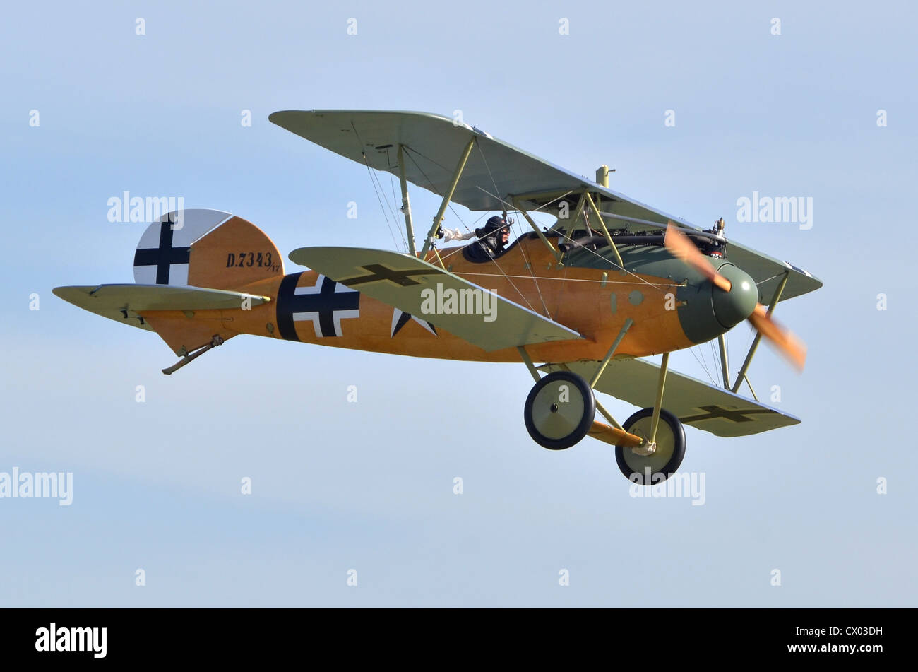 WW1 photo of German biplane fighter in flight WW1 photo of German biplane fighter in flight