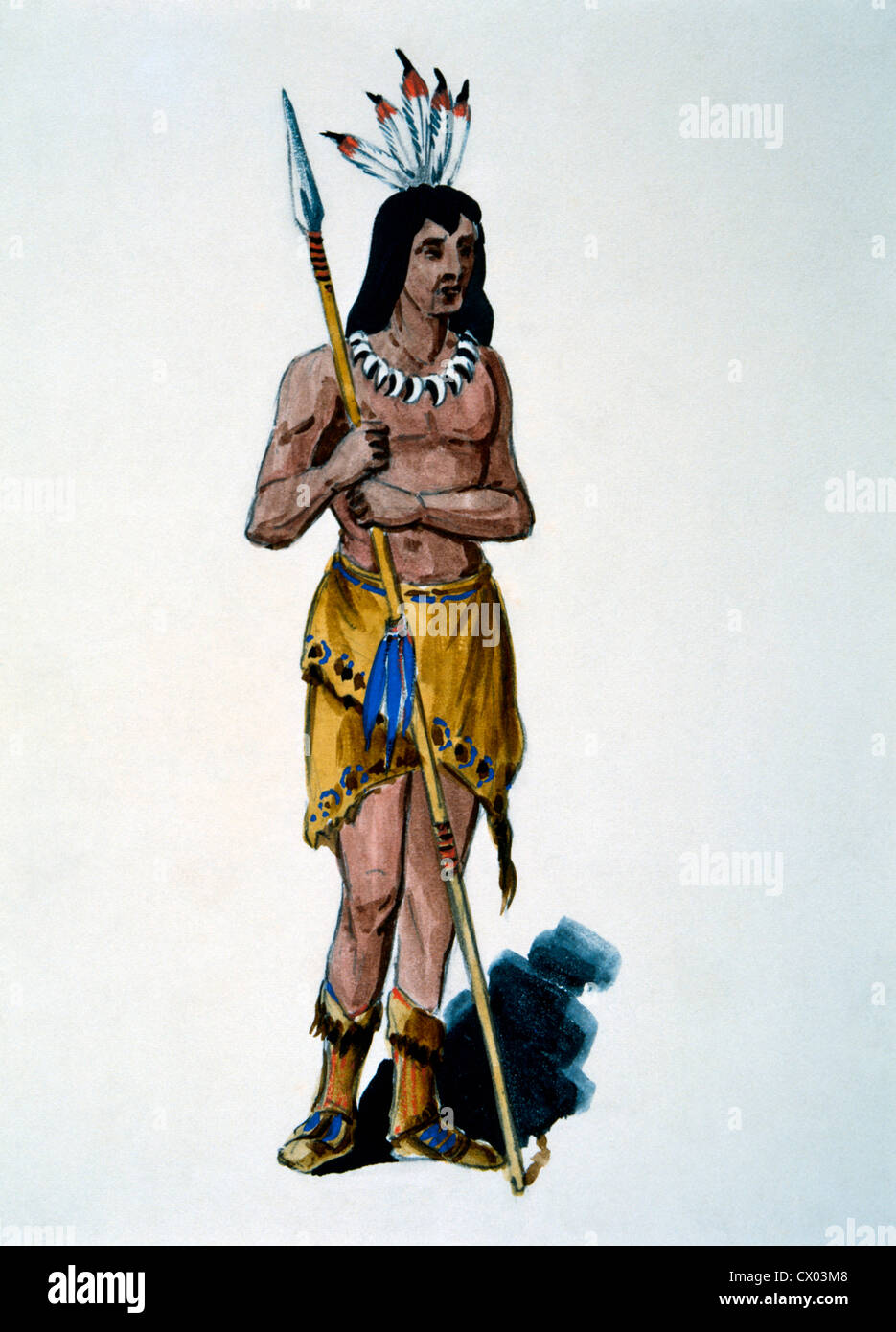 Powhatan Warrior, Watercolor Painting by William L. Wells for the Columbian Exposition Pageant, 1892 Stock Photo