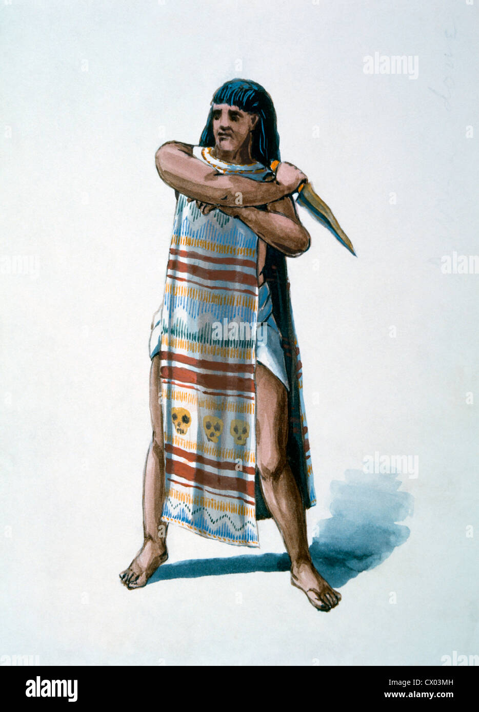 Aztec Priest of the Sun,  Watercolor Painting by William L. Wells for the Columbian Exposition Pageant, 1892 Stock Photo