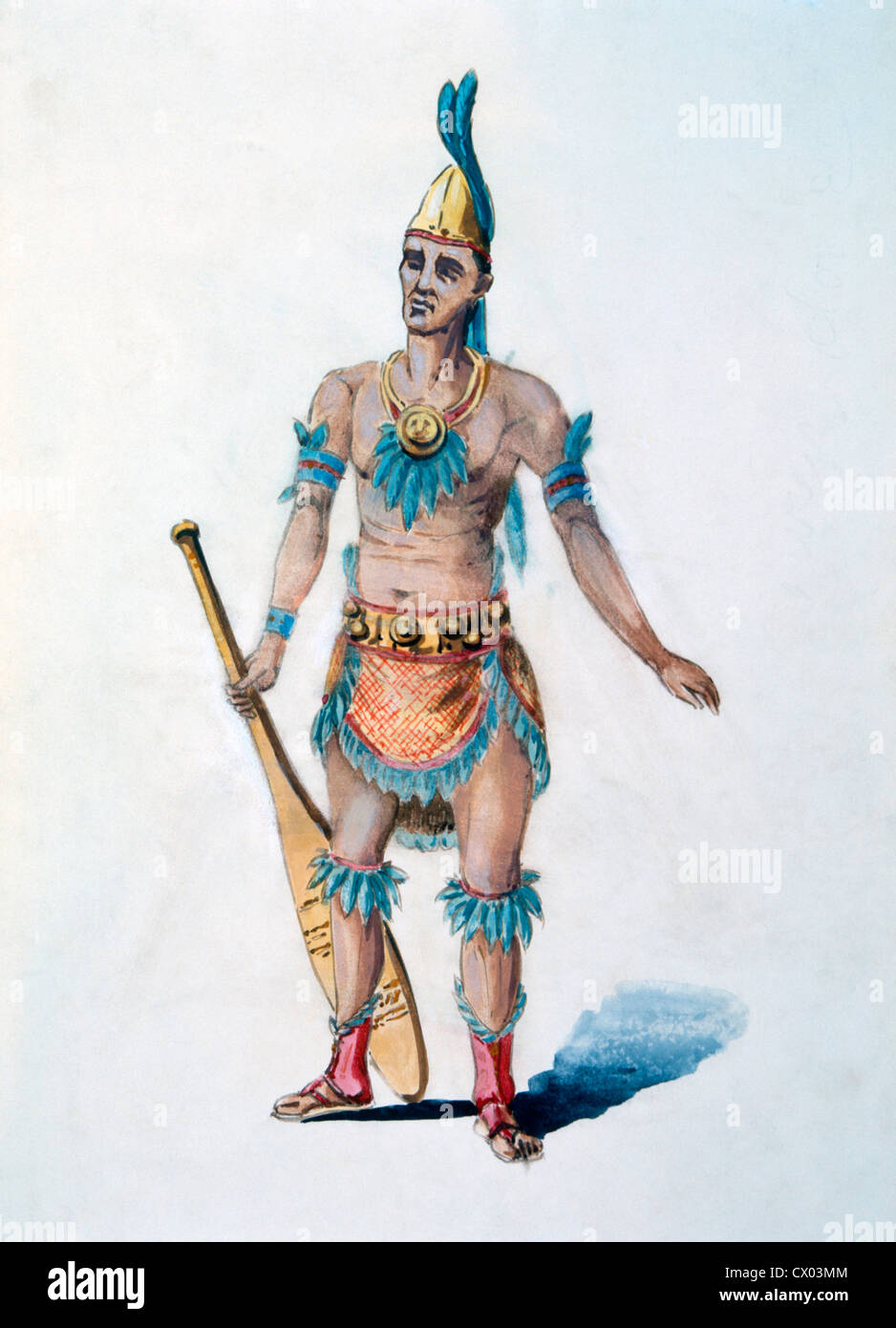 Aztec Rower, Watercolor Painting by William L. Wells for the Columbian Exposition Pageant, 1892 Stock Photo