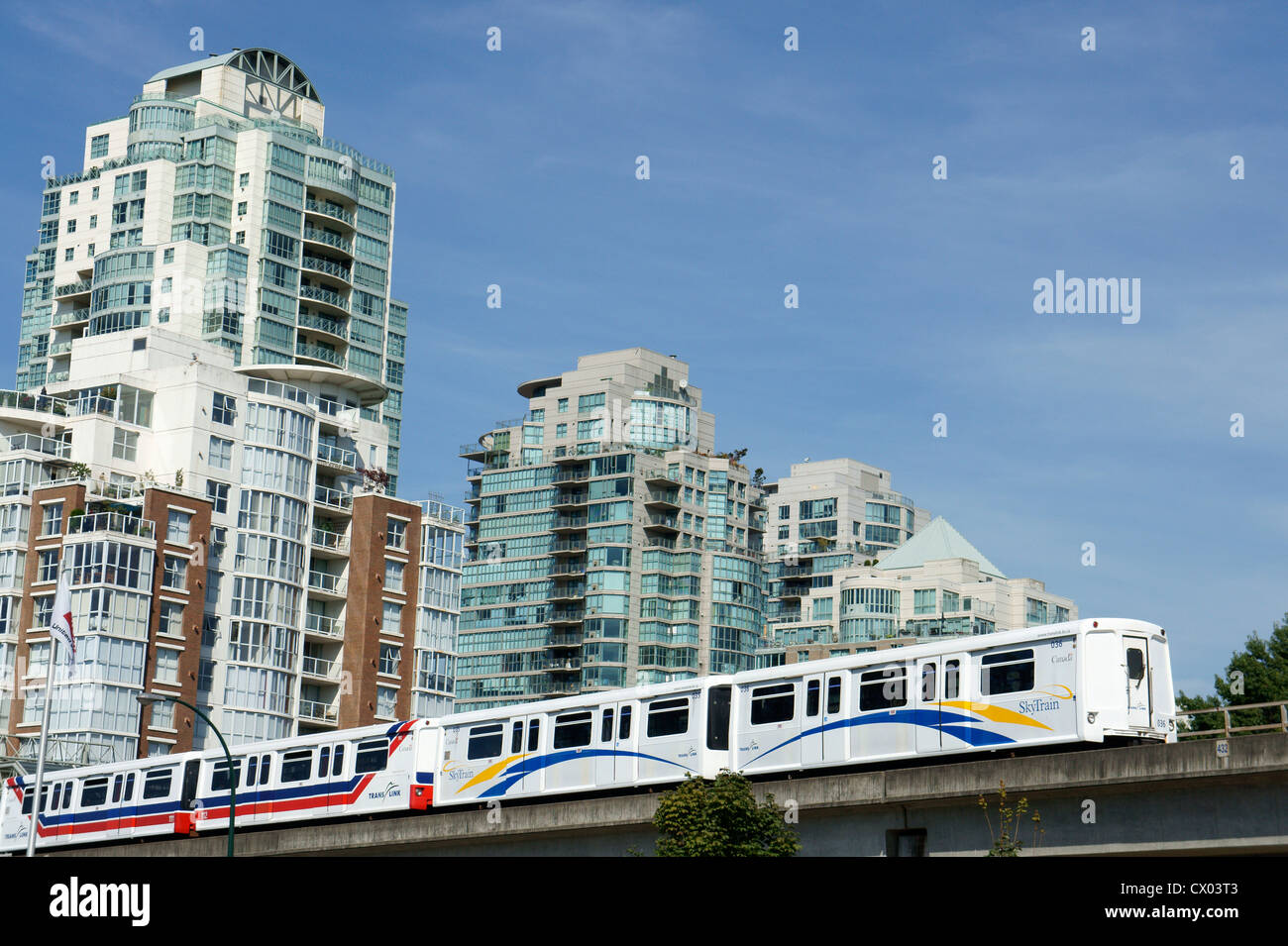 The SkyTrain elevated public transportation system in Vancouver, British Columbia, Canada Stock Photo