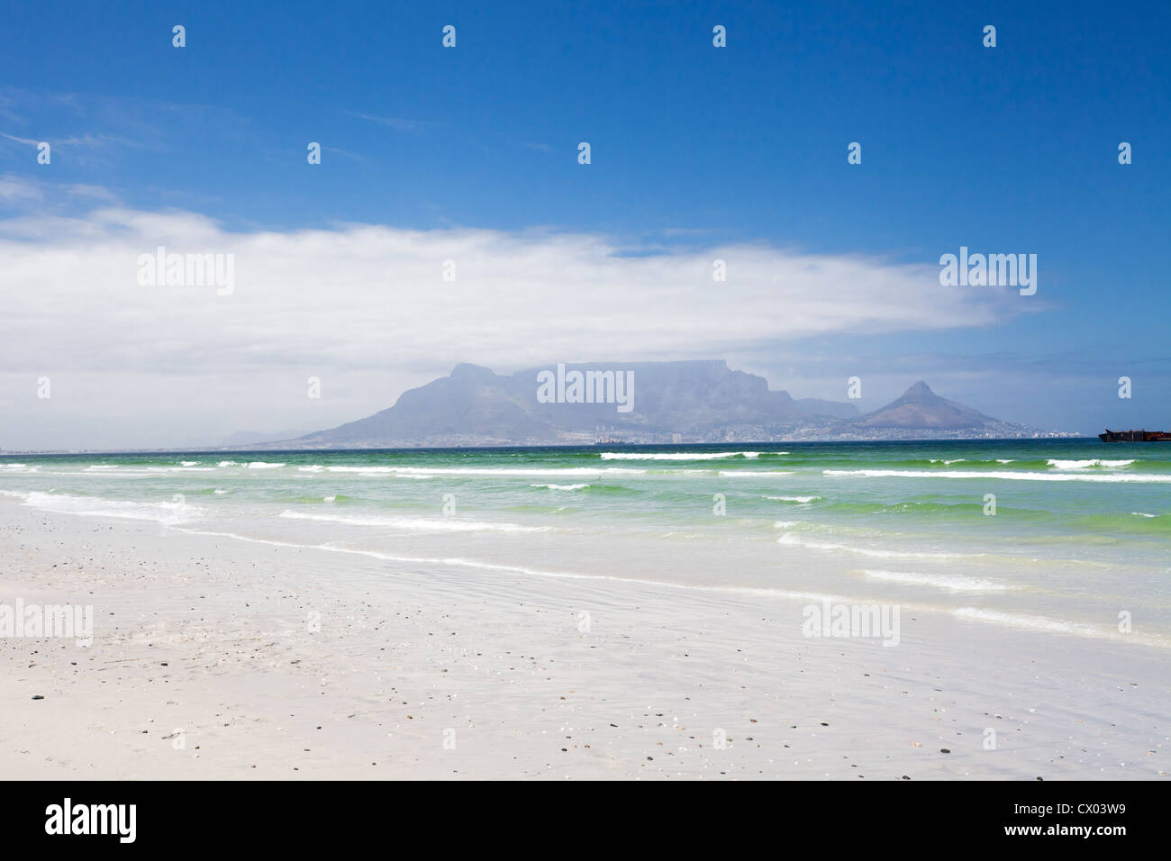 table mountain view from bloubergstrand beach, south africa Stock Photo