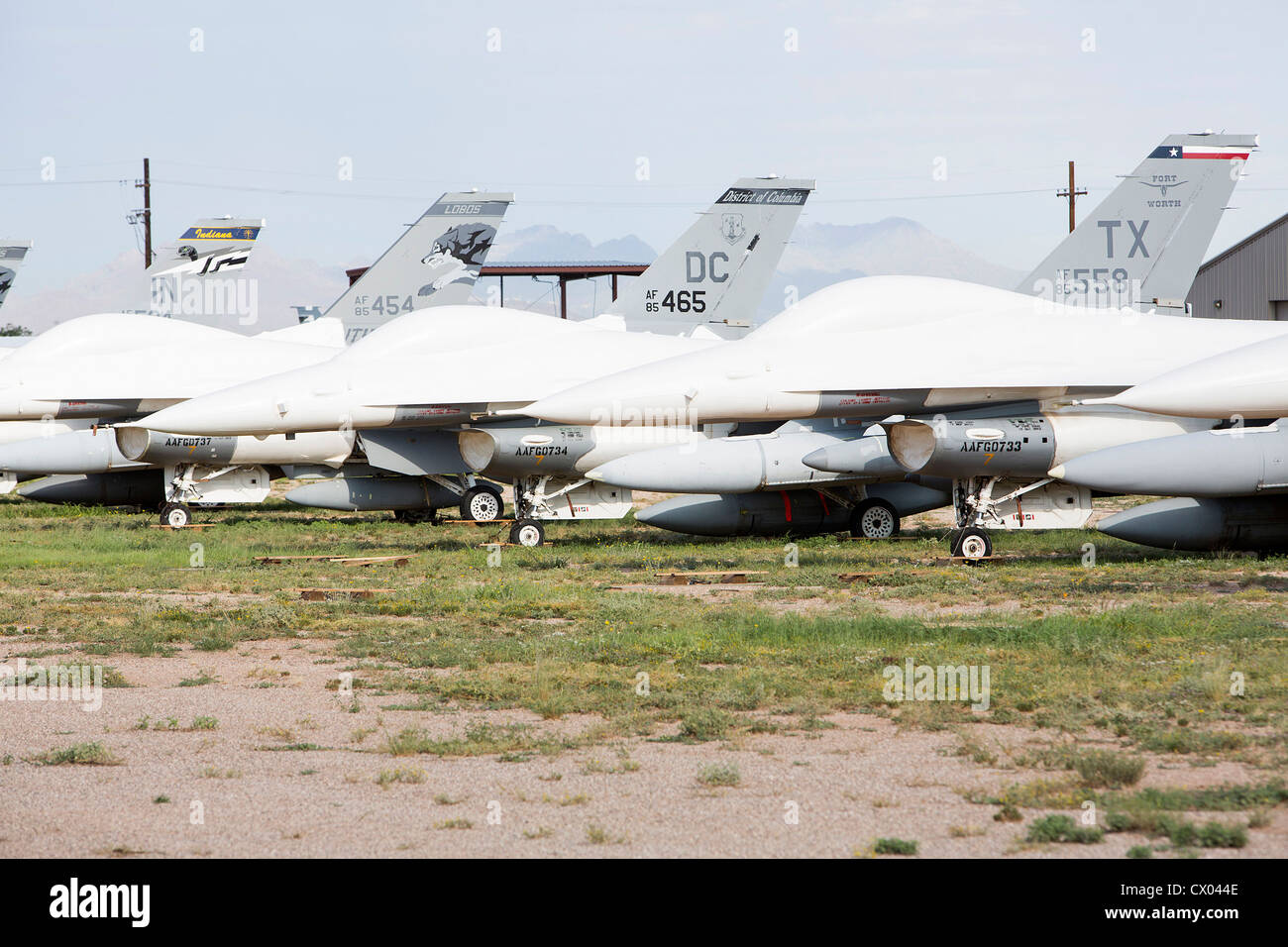 F-16 Fighting Falcon aircraft in storage at the 309th Aerospace Maintenance and Regeneration Group at Davis-Monthan AFB. Stock Photo