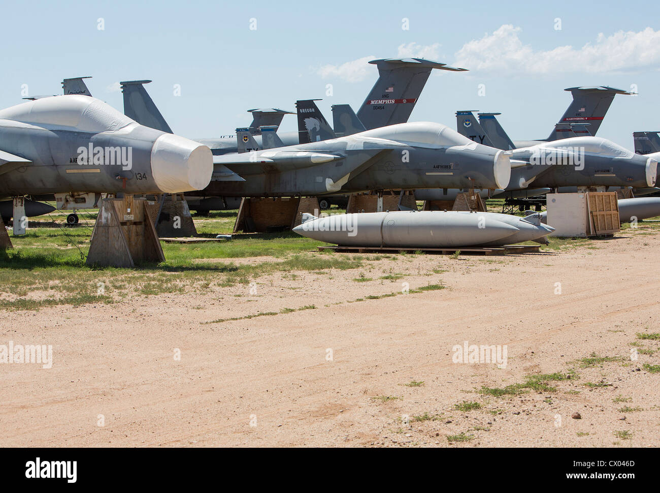 F-15 Eagle aircraft in storage at the 309th Aerospace Maintenance and Regeneration Group at Davis-Monthan Air Force Base. Stock Photo