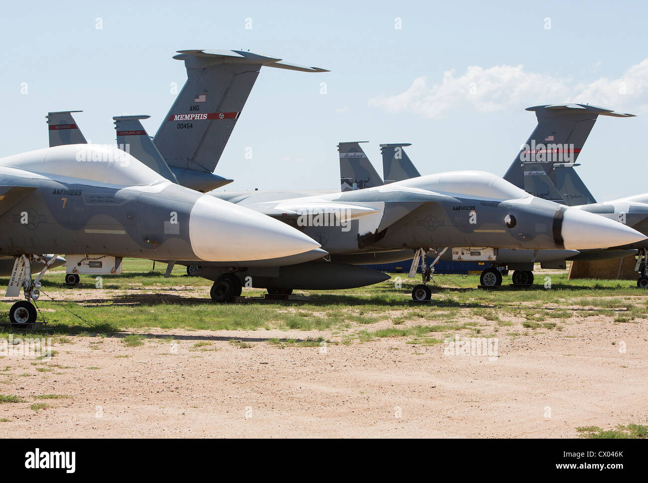 F-15 Eagle aircraft in storage at the 309th Aerospace Maintenance and Regeneration Group at Davis-Monthan Air Force Base. Stock Photo