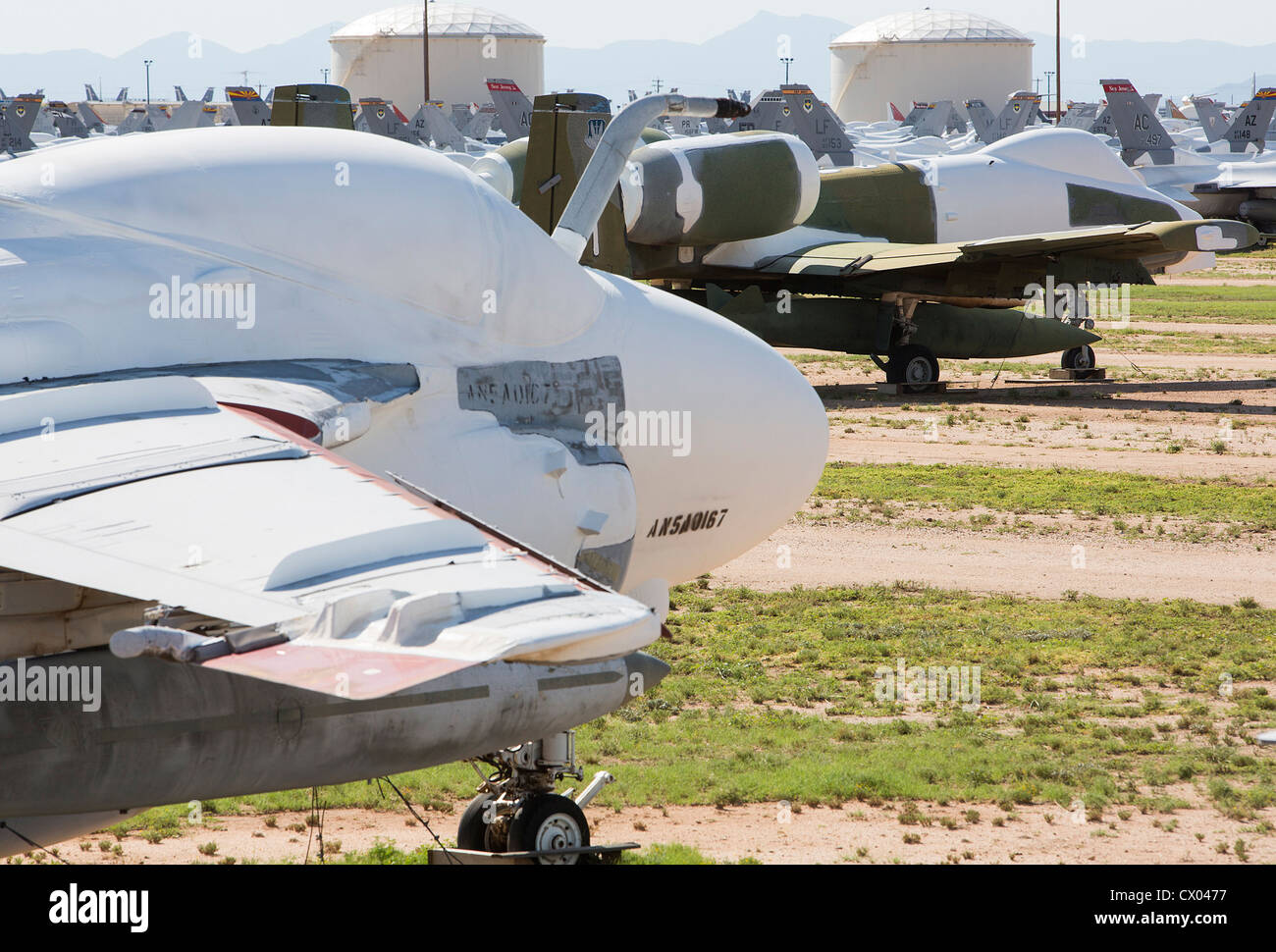 A-6 Intruder aircraft in storage at the 309th Aerospace Maintenance and Regeneration Group at Davis-Monthan Air Force Base. Stock Photo