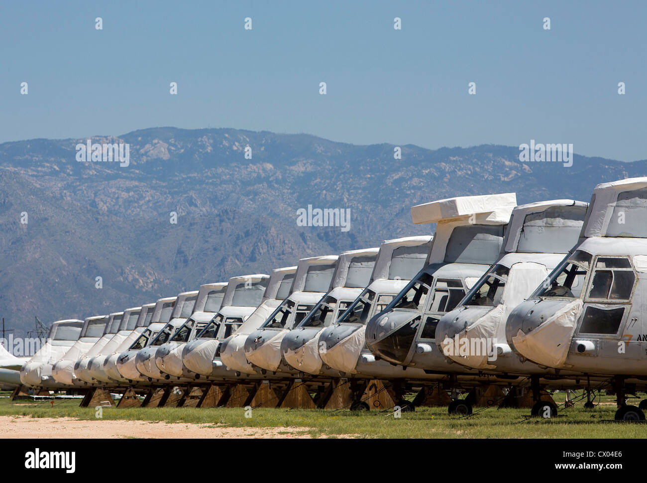 CH-46 Sea Knight helicopters in storage at the 309th Aerospace Maintenance and Regeneration Group at Davis-Monthan AFB. Stock Photo