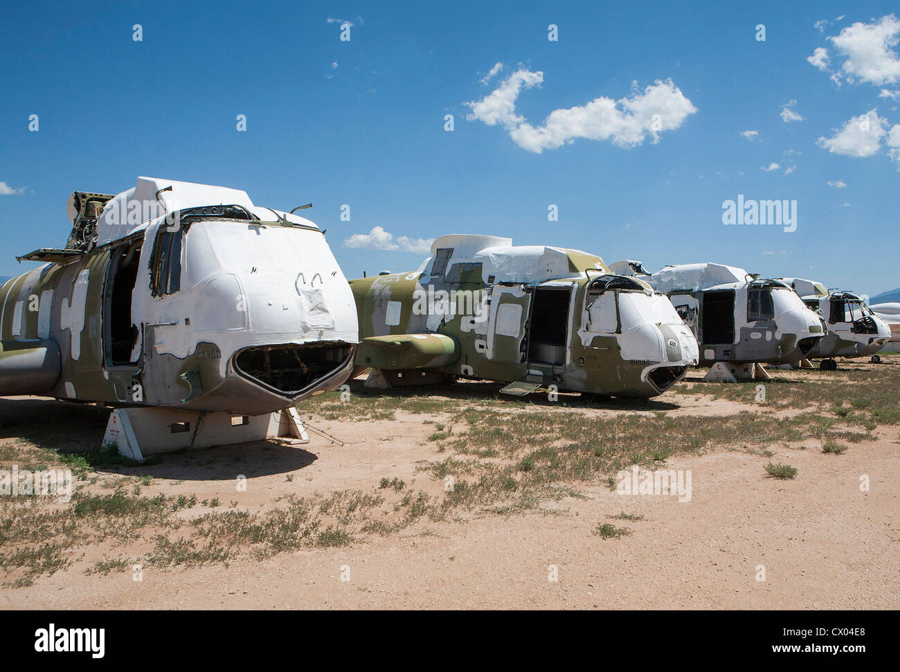 Military helicopters in storage at the 309th Aerospace Maintenance and Regeneration Group at Davis-Monthan Air Force Base. Stock Photo