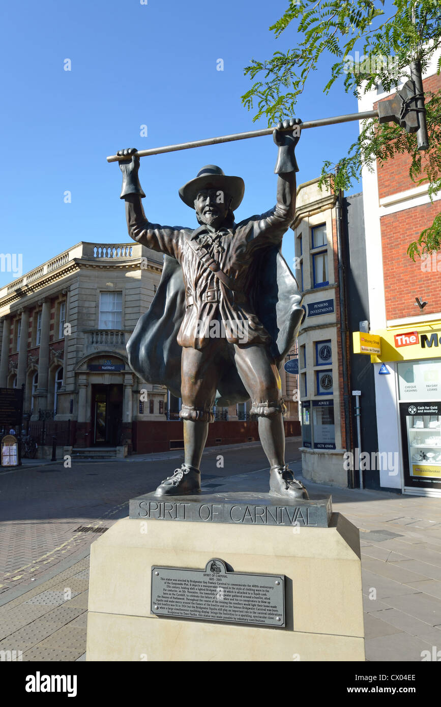 Guy Fawkes 'Spirit of Carnival' statue, High Street, Bridgwater, Somerset, England, United Kingdom Stock Photo