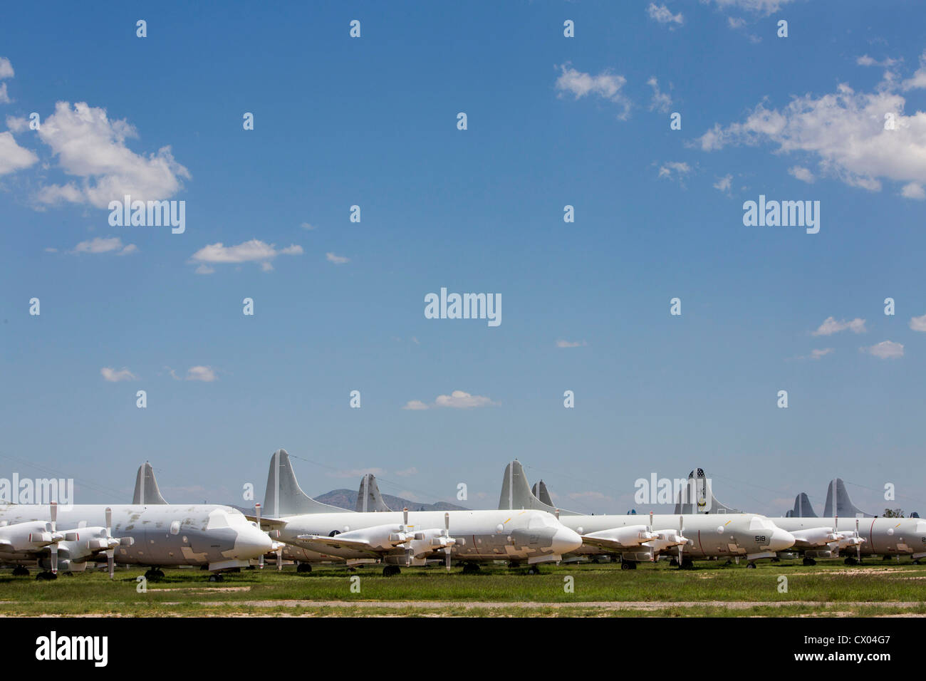 P-3 Orion aircraft in storage at the 309th Aerospace Maintenance and Regeneration Group at Davis-Monthan Air Force Base. Stock Photo