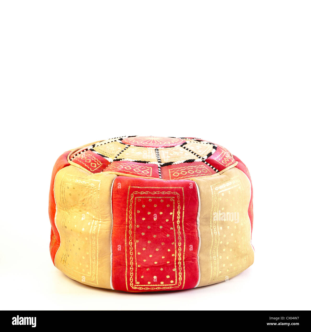 Traditional moroccan leather cushion seat on a white background Stock Photo