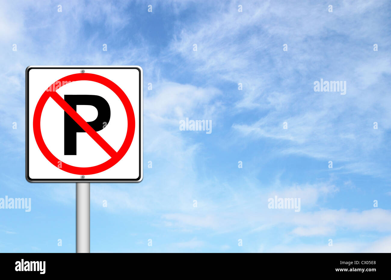 No parking sign over blue sky blank for text Stock Photo - Alamy
