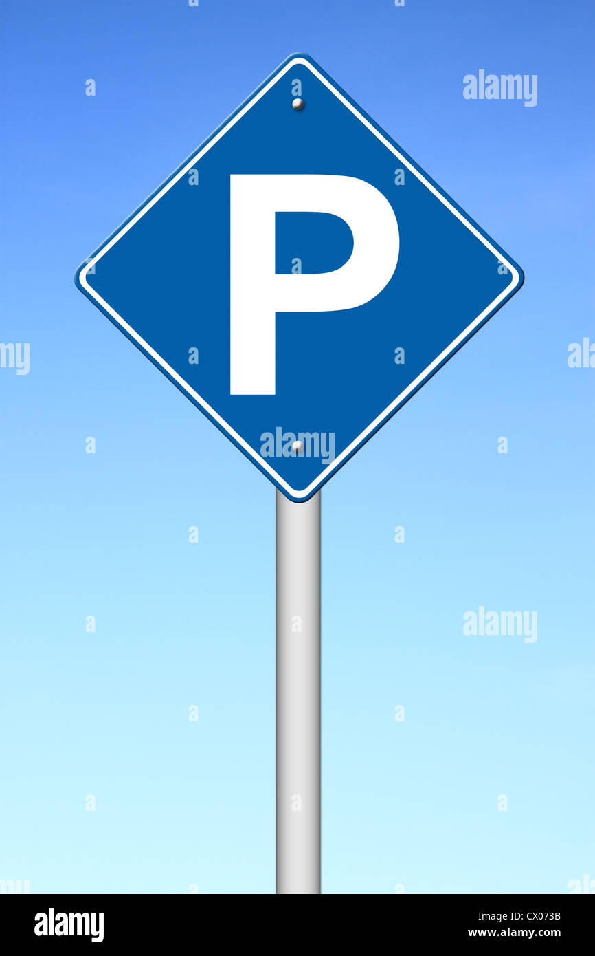 Parking traffic sign with blue sky background Stock Photo - Alamy