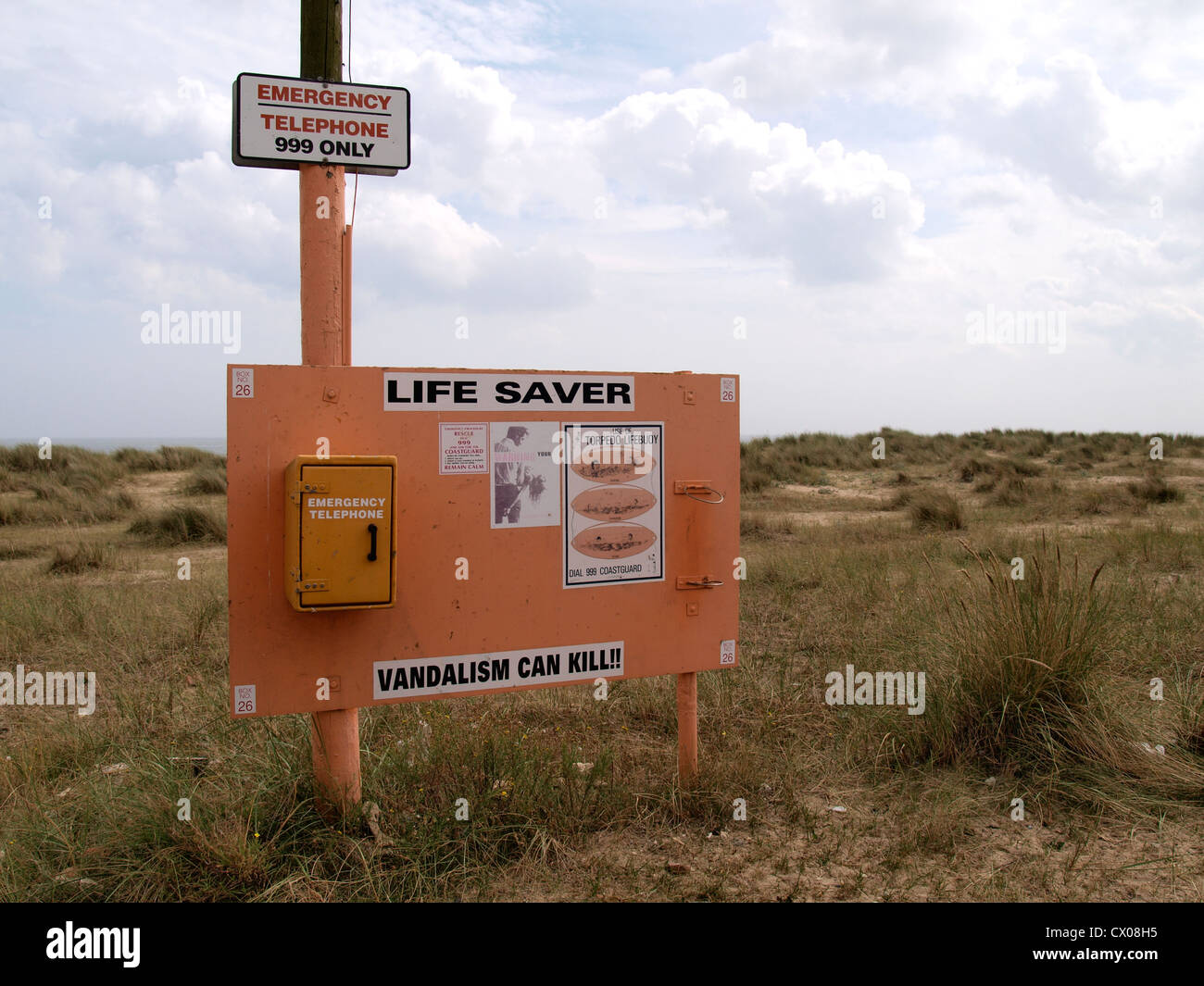 Beach Emergency telephone, Great Yarmouth, Norfolk, UK Stock Photo