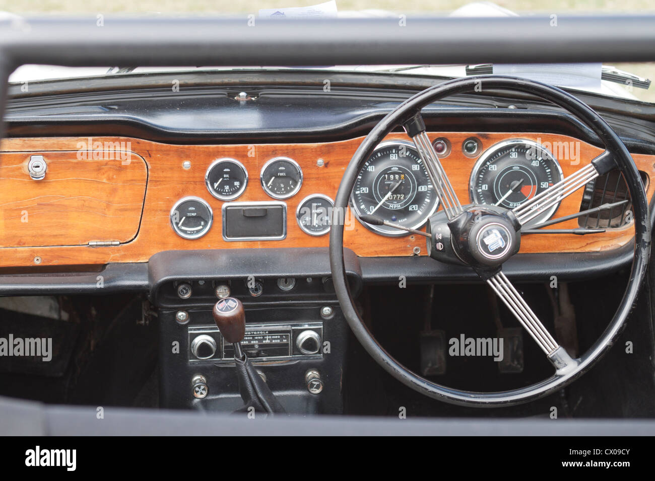 Cockpit, wheel and dashboard of classic car Stock Photo