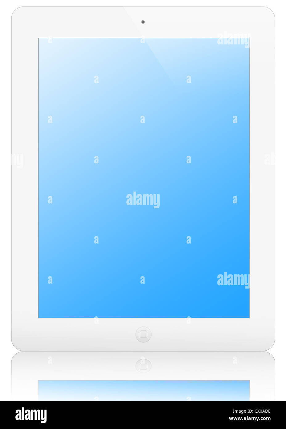 An illustration of the new Ipad 2 in white, left intentionally blank for customization. Clipping