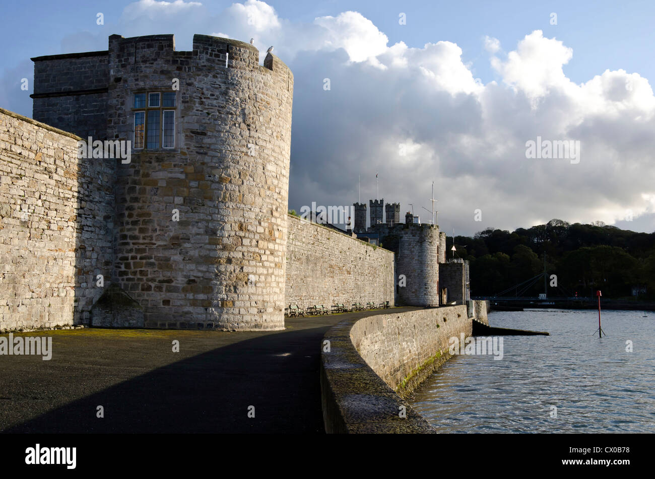 Part of the fortified town wall in Caernarfon in North Wales Stock ...