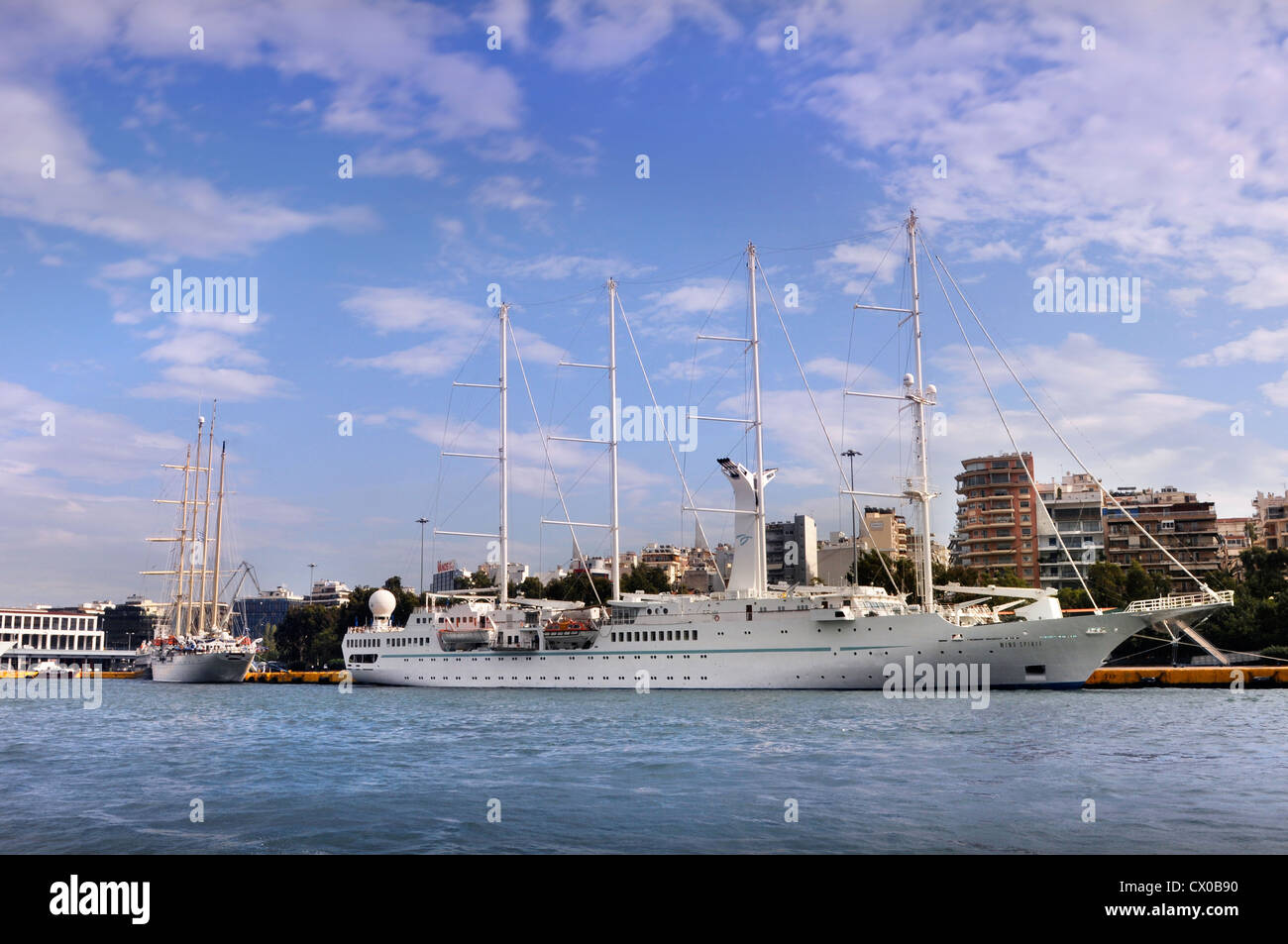 A Windstar Cruises tall ship at the port of Piraeus in Athens Greece