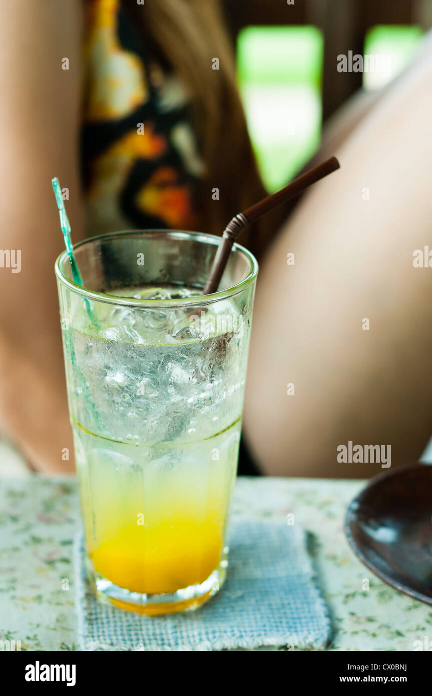 Mango Soda mix juice with girl background Stock Photo Alamy