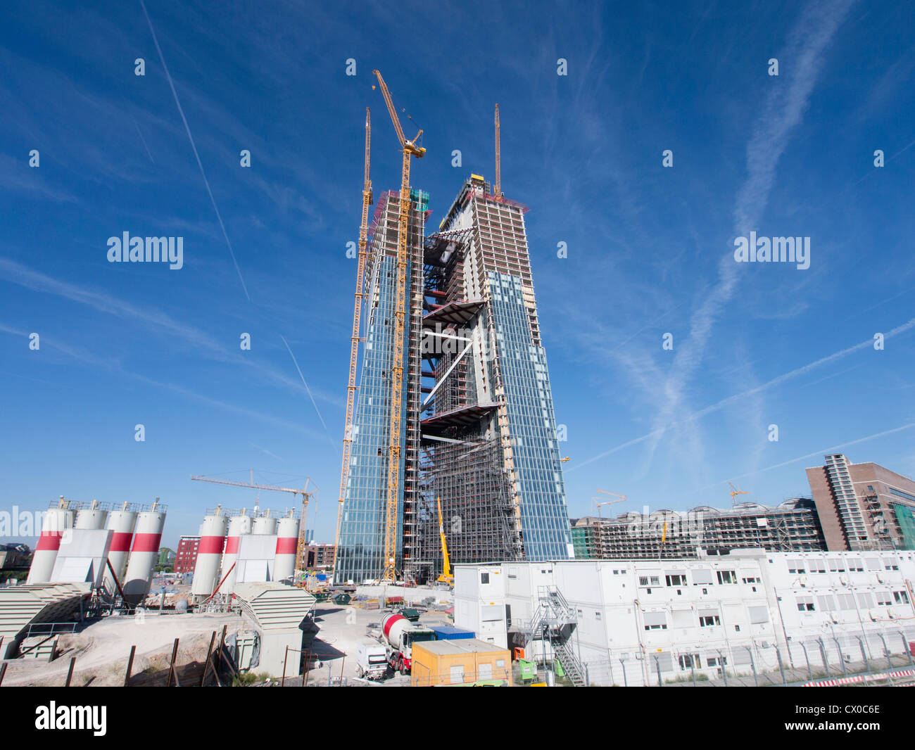 New headquarters for European Central Bank , ECB, under construction in Frankfurt Germany; Architect Coop Himmelb(l)au Stock Photo