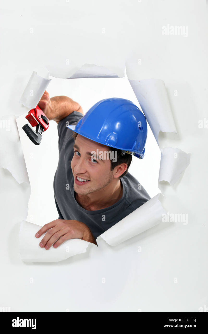 Man with helmet Stock Photo